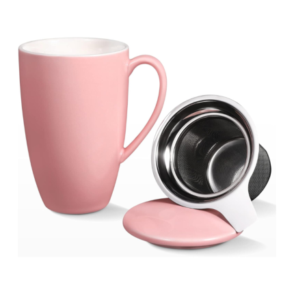 Porcelain Loose Leaf Tea Mug Infuser and Lid Pink